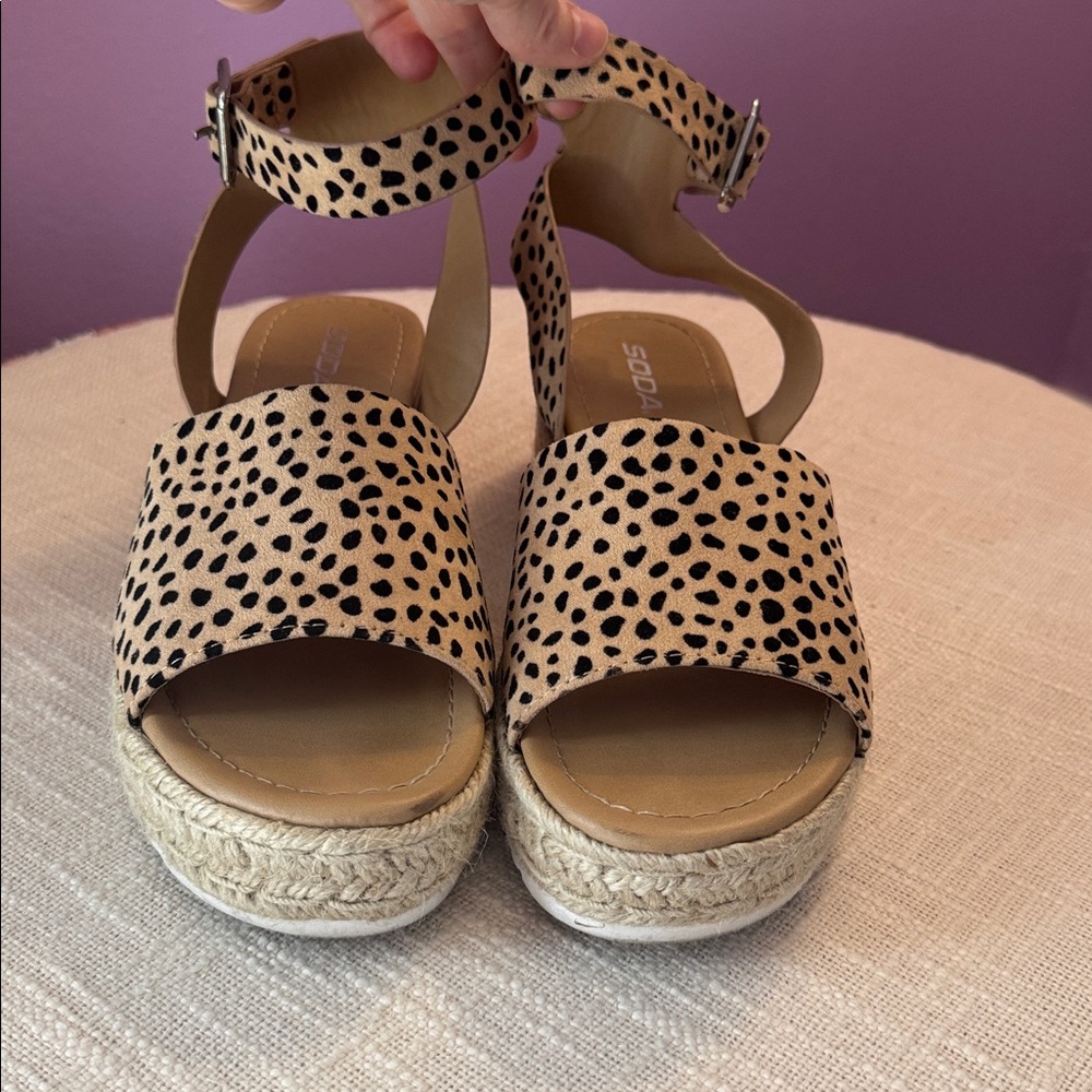 Soda Beige Leopard-Print Platform Sandals